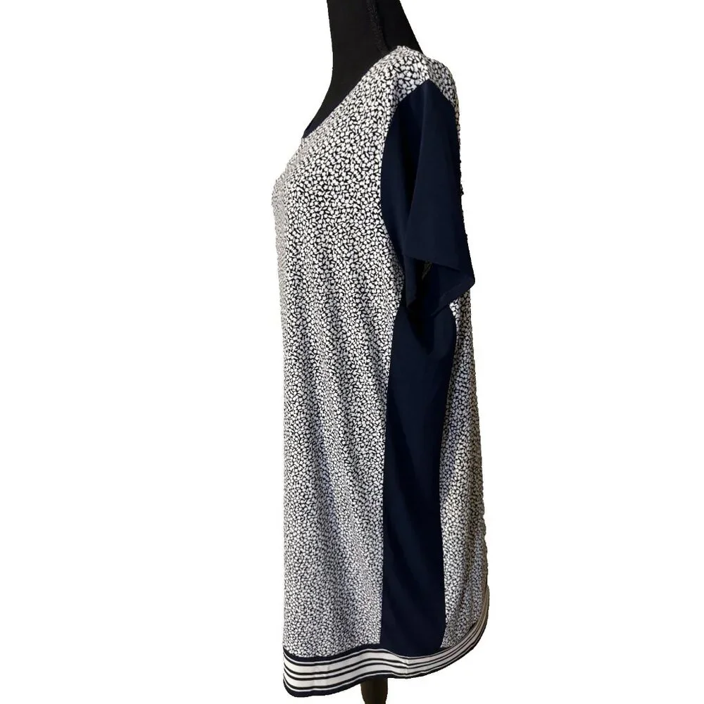 Michael Kors Shift Dress 2X Navy Blue Ivory White Short Sleeve Washable NEW - Picture 3 of 12